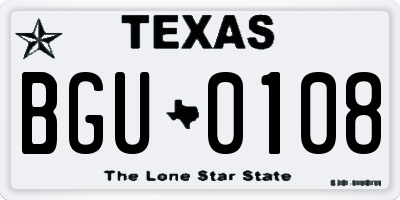 TX license plate BGU0108