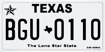 TX license plate BGU0110