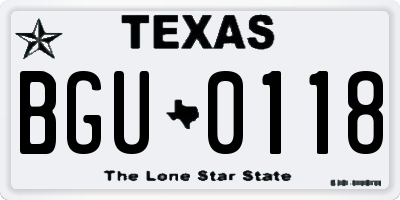 TX license plate BGU0118