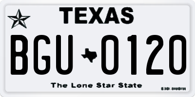 TX license plate BGU0120