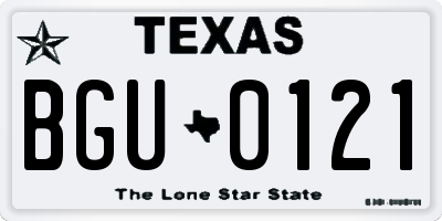 TX license plate BGU0121