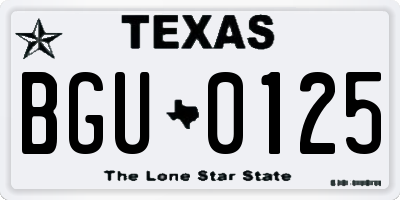 TX license plate BGU0125