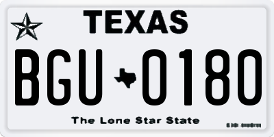 TX license plate BGU0180