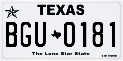 TX license plate BGU0181