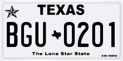 TX license plate BGU0201