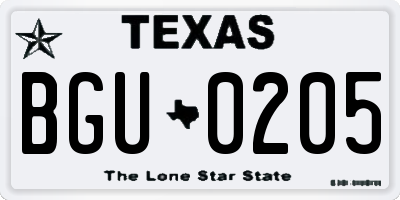 TX license plate BGU0205