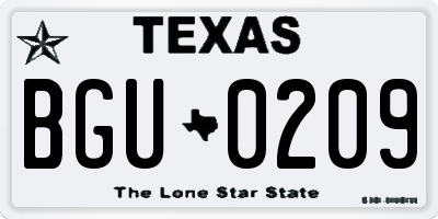 TX license plate BGU0209