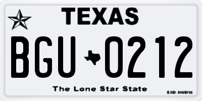 TX license plate BGU0212