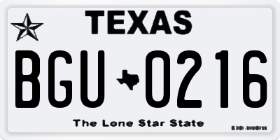 TX license plate BGU0216