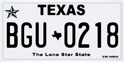 TX license plate BGU0218