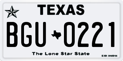 TX license plate BGU0221