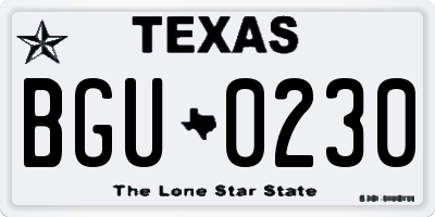 TX license plate BGU0230