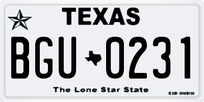 TX license plate BGU0231