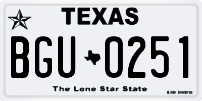 TX license plate BGU0251