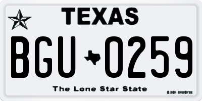 TX license plate BGU0259
