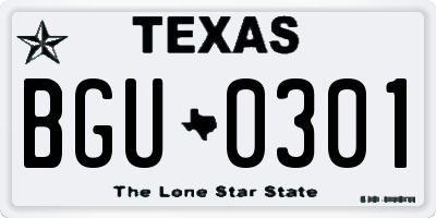 TX license plate BGU0301