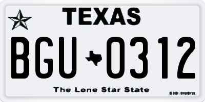 TX license plate BGU0312