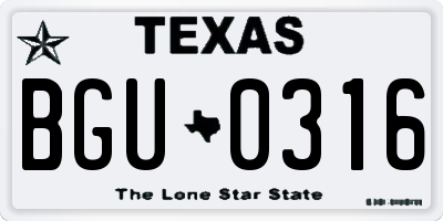TX license plate BGU0316