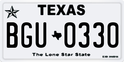 TX license plate BGU0330