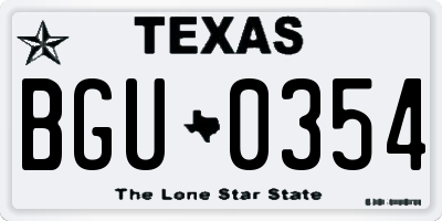 TX license plate BGU0354