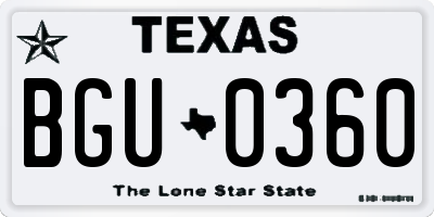 TX license plate BGU0360