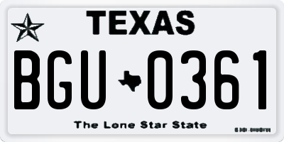 TX license plate BGU0361