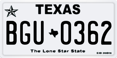 TX license plate BGU0362