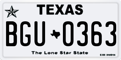 TX license plate BGU0363