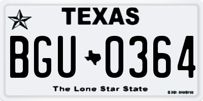 TX license plate BGU0364