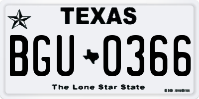 TX license plate BGU0366