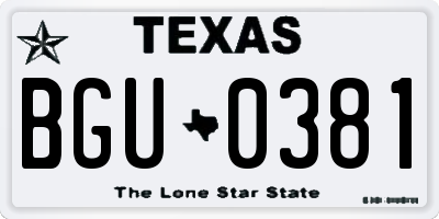 TX license plate BGU0381