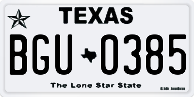TX license plate BGU0385