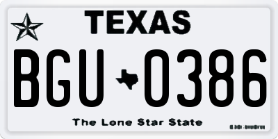 TX license plate BGU0386