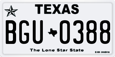 TX license plate BGU0388