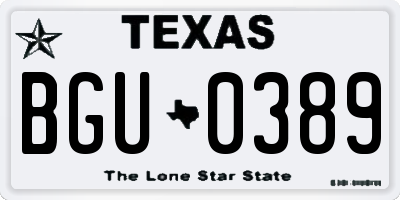TX license plate BGU0389