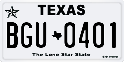 TX license plate BGU0401