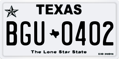 TX license plate BGU0402