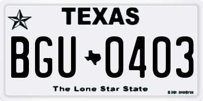 TX license plate BGU0403