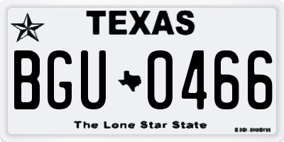 TX license plate BGU0466