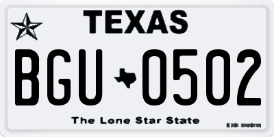 TX license plate BGU0502