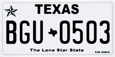 TX license plate BGU0503