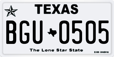 TX license plate BGU0505