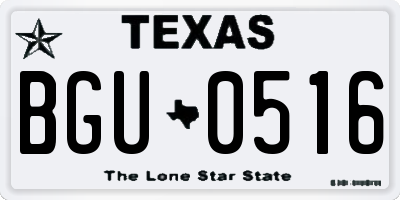 TX license plate BGU0516