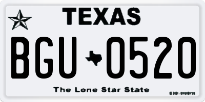 TX license plate BGU0520