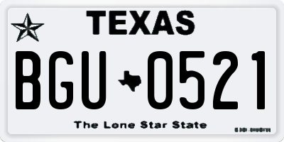 TX license plate BGU0521