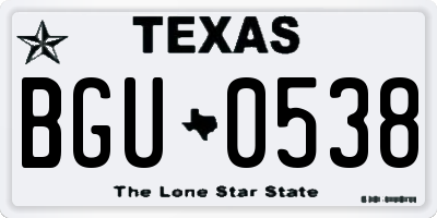 TX license plate BGU0538
