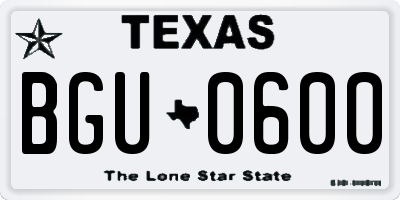 TX license plate BGU0600