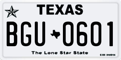 TX license plate BGU0601
