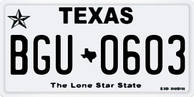 TX license plate BGU0603