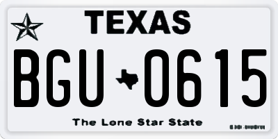 TX license plate BGU0615